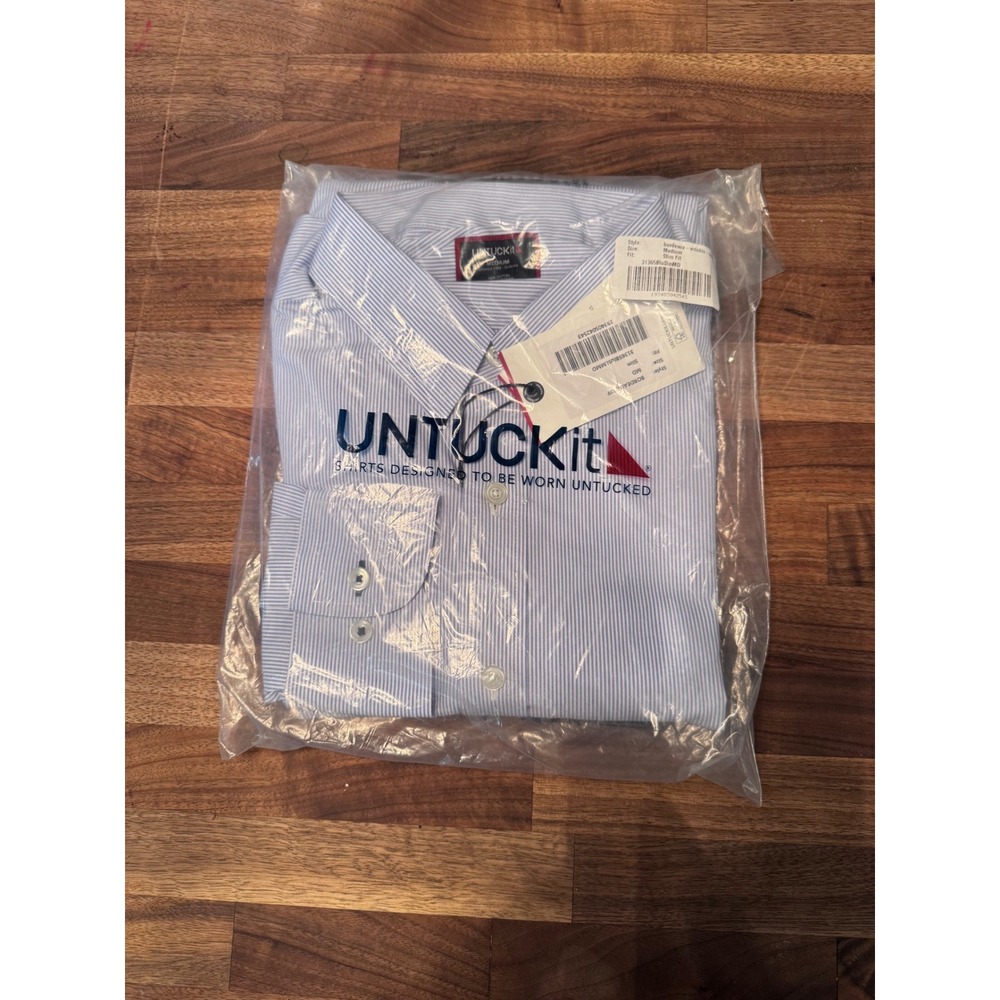 UNTUCKit Bordeaux Shirt Mens Medium Slim Fit Blue White Stripe Wrinkle Free NEW